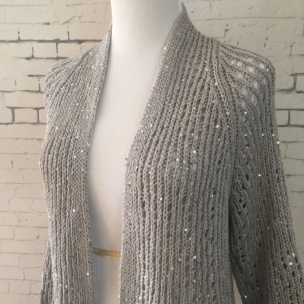 Eileen Fisher Mesh Sequins Holiday Cardigan Sz M